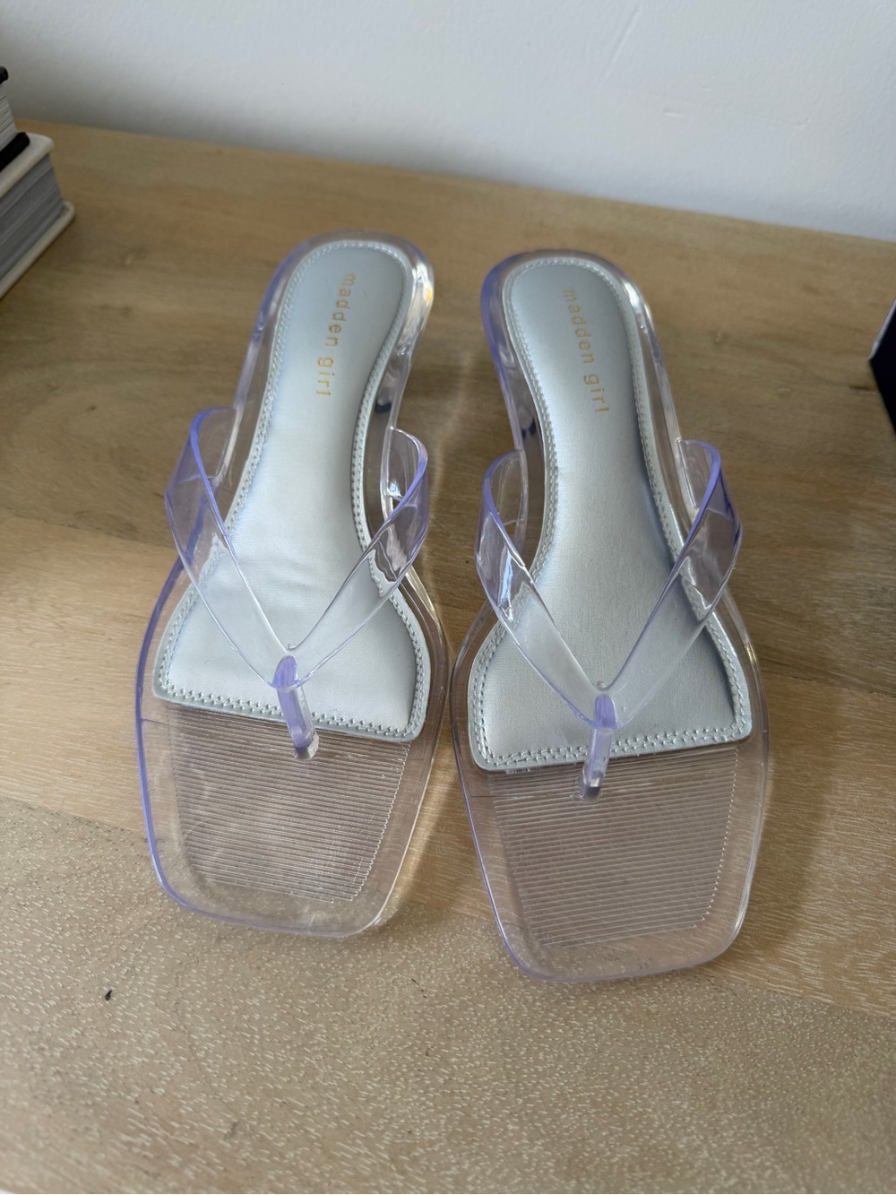Madden Girl Clear Lilac Square-Toe Thong Sandals